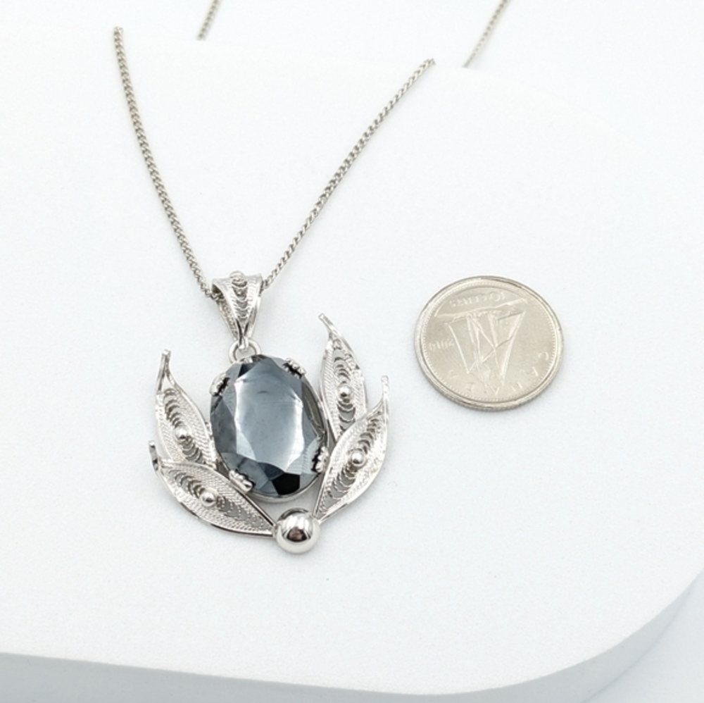 Vintage Designer Signed Sorrento Hematite Filigree Sterling Silver Necklace - Picture 5 of 8